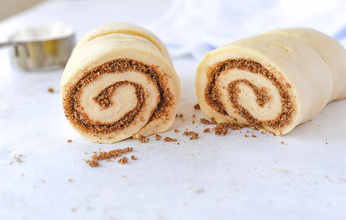 sliced cinnamon roll dough