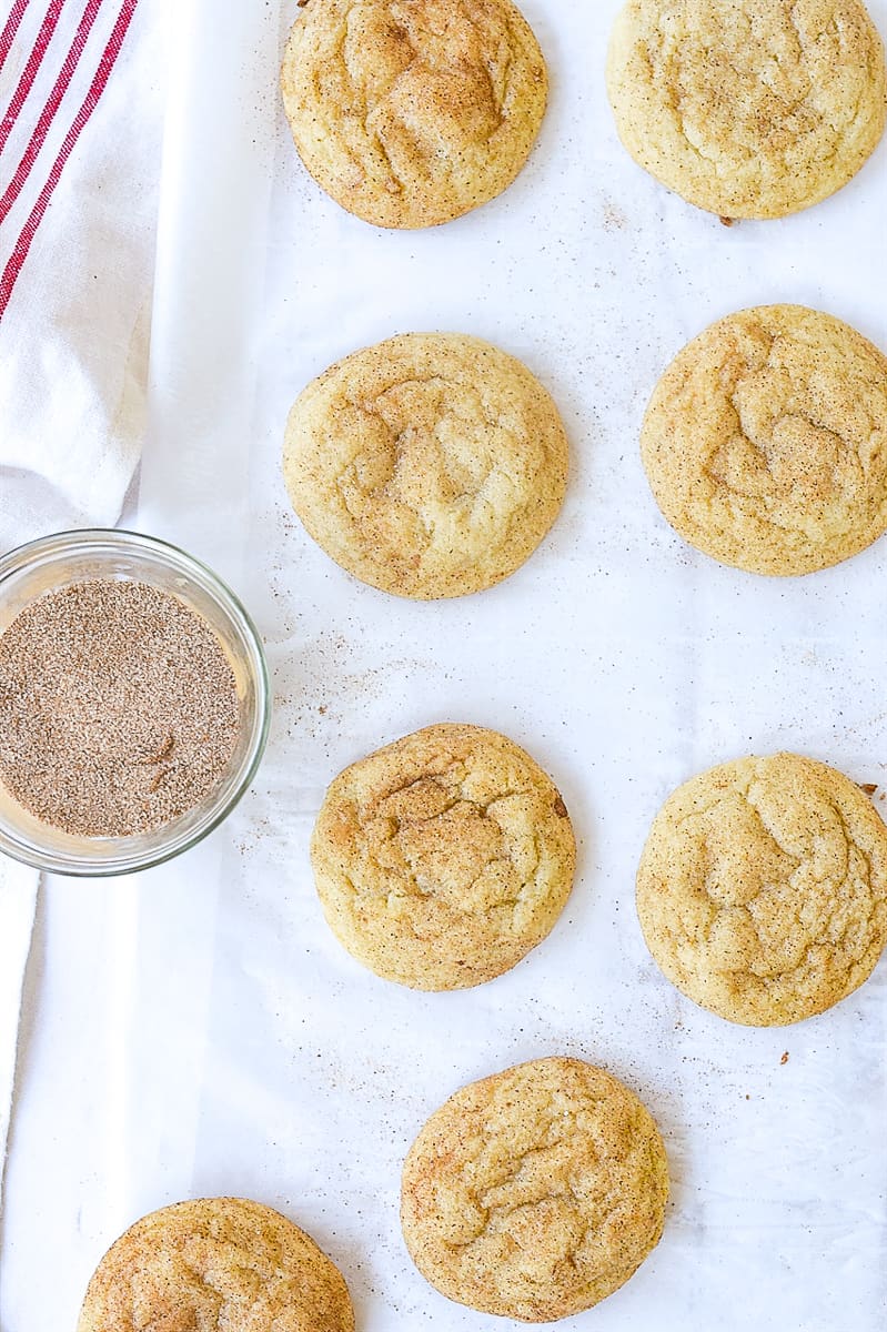 overhead shot of snickerdoodle cookies