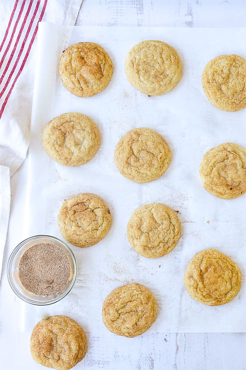 snickerdoodle cookies on parchment paper
