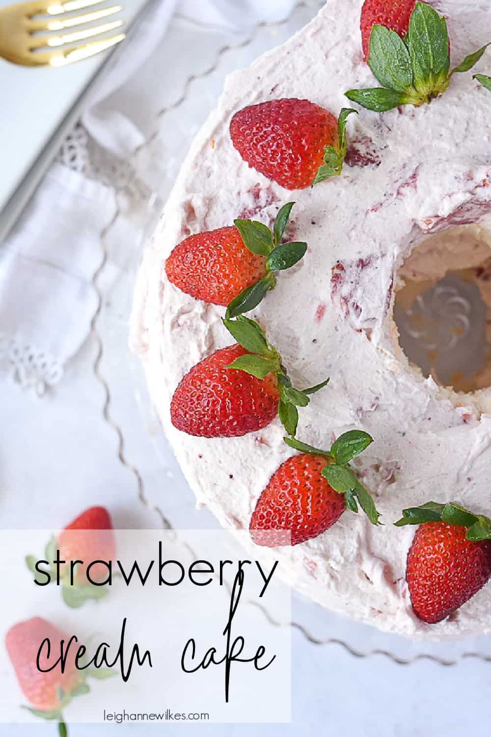 overhead shot of strawberry and cream cake