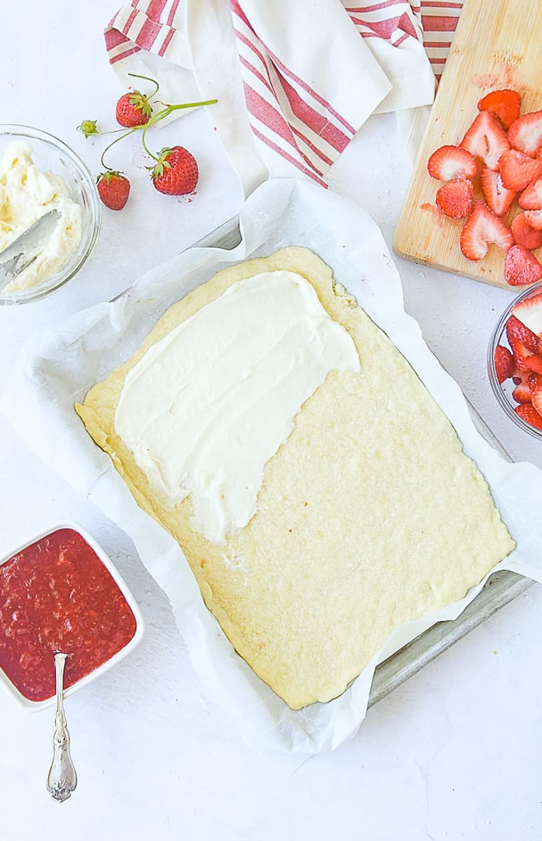 cream cheese spread on sugar crust 