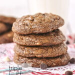 stack of triple chocolate cookies