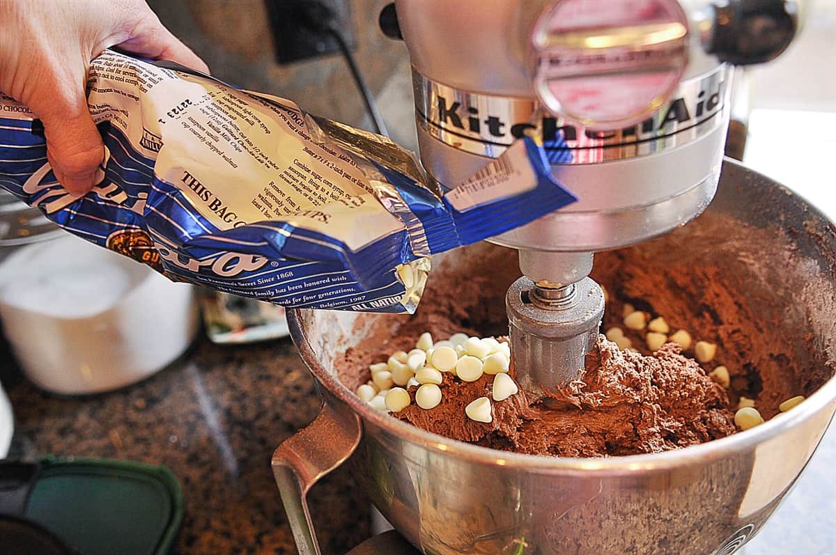 adding in chocolate chips to batter