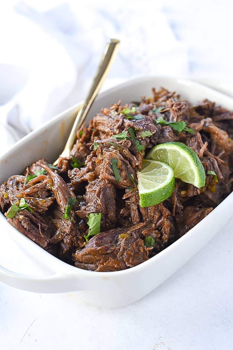 white dish of beef barbacoa