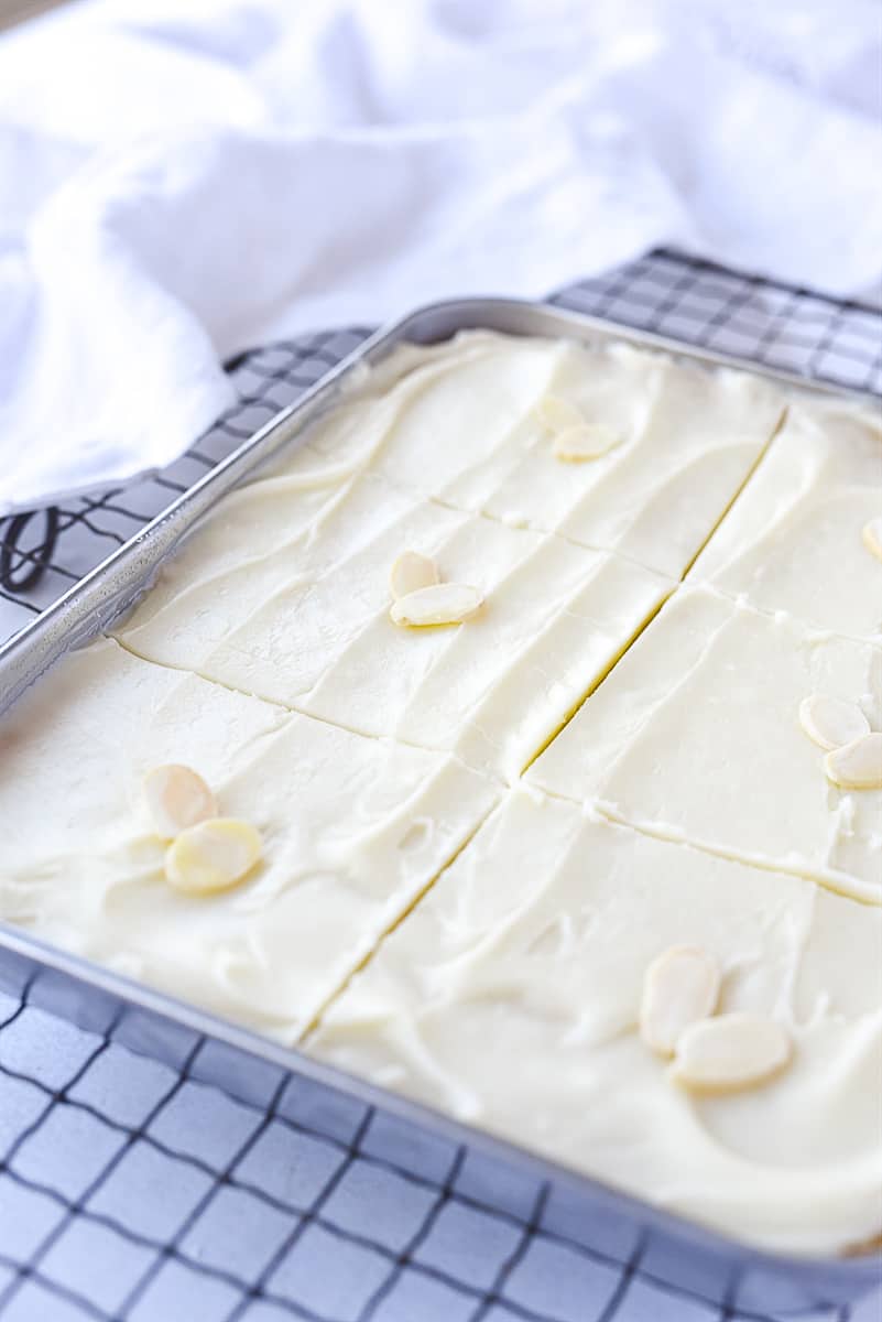 pan of almond texas sheet cake