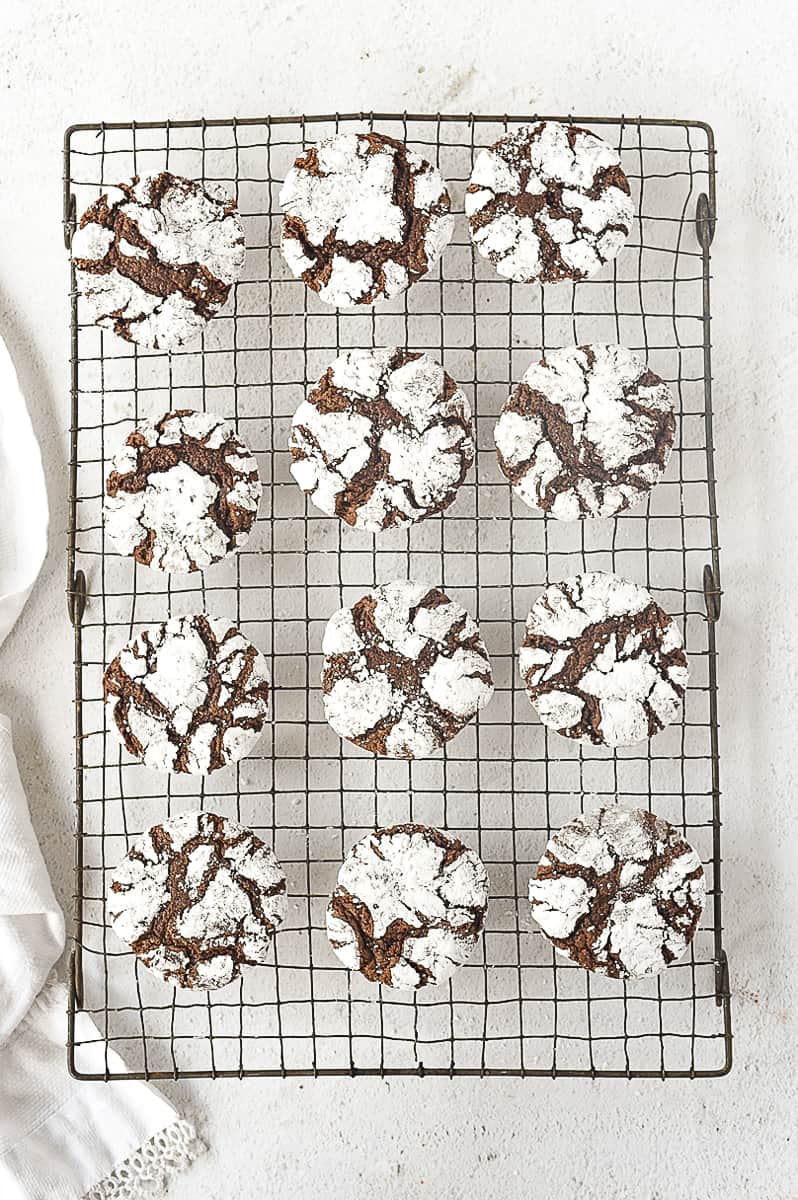 overhead shot of chocolate crinkle cookies