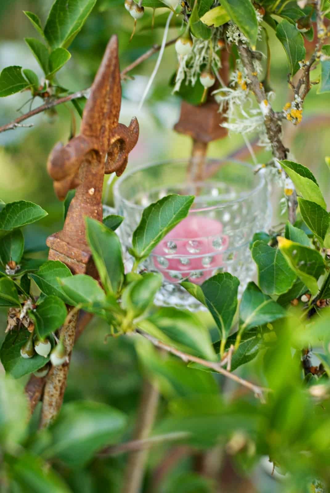 candle hanging in garden