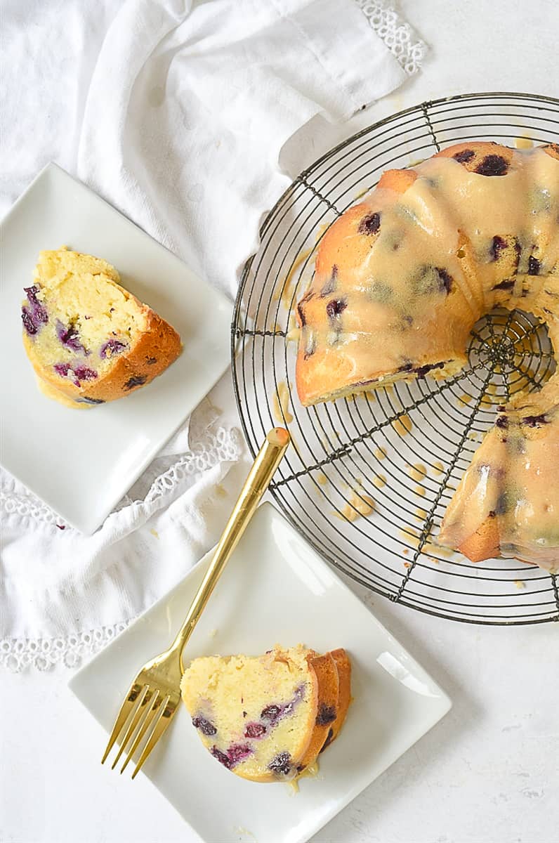 overhead shot of blueberry coffee cake