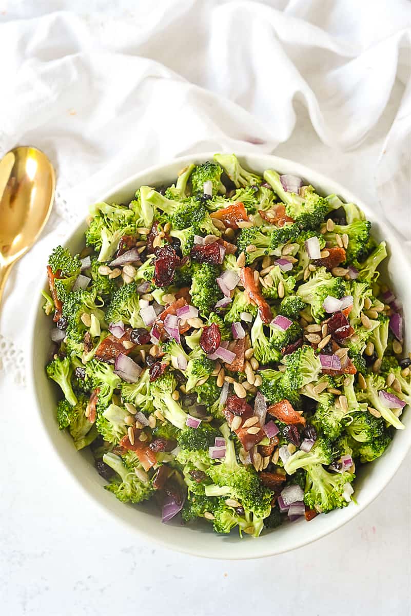 overhead shot of broccoli salad