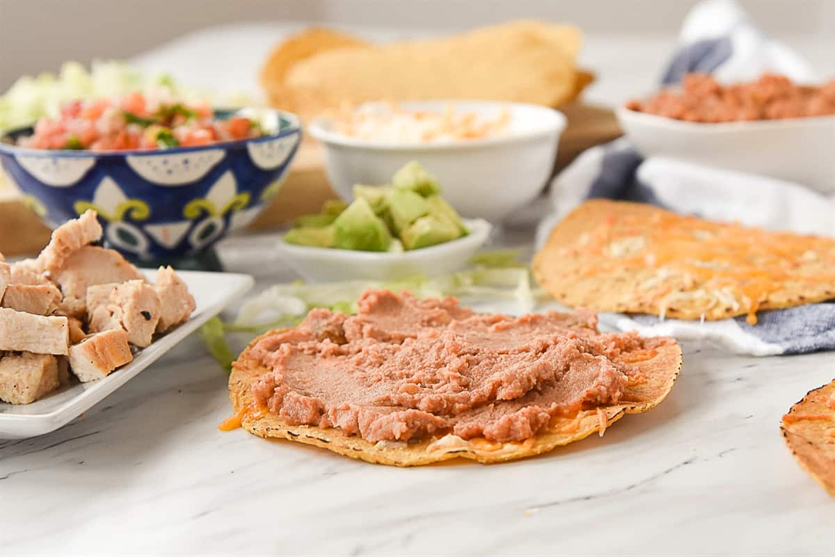 refried beans on a tostada