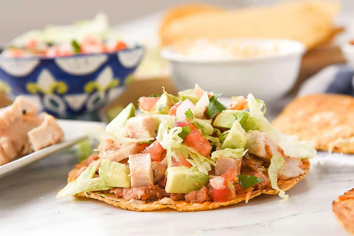 chicken tostada with toppings