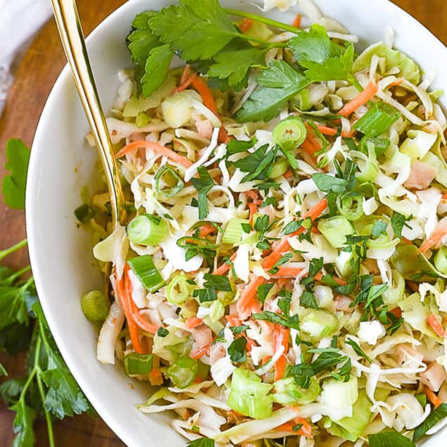 overhead shot of creamy coleslaw