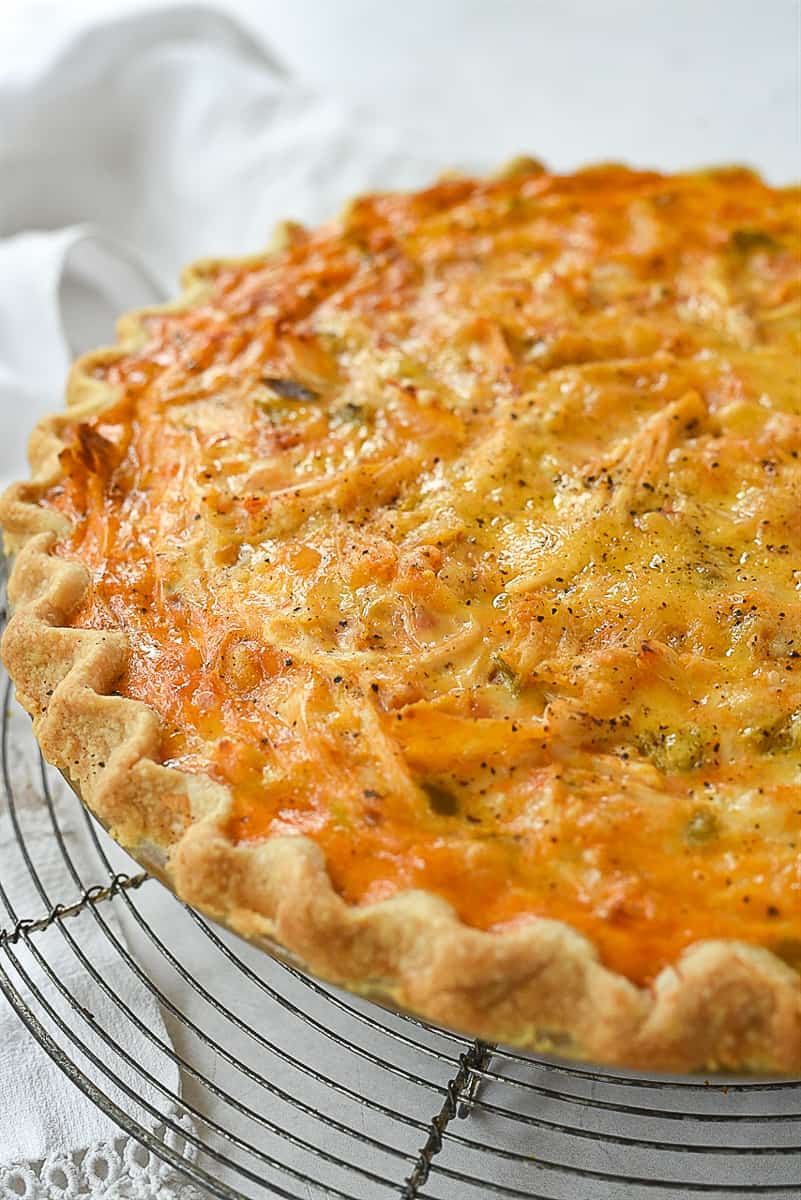 enchilada quiche on a cooling rack