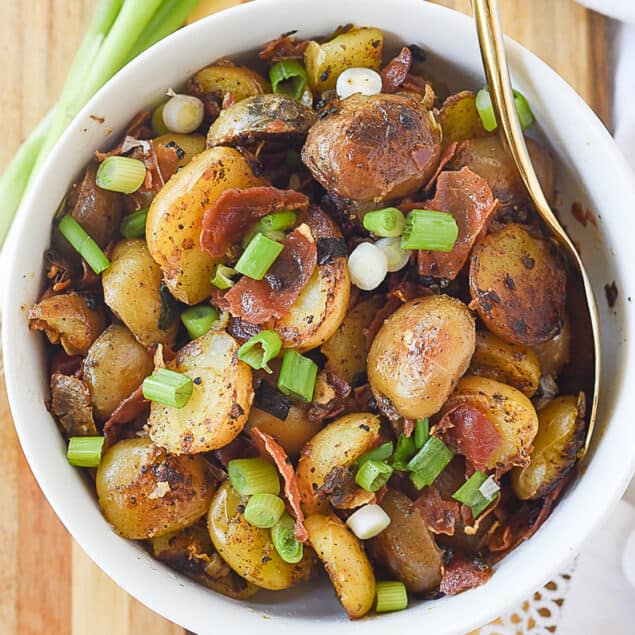 overhead shot of bowl of potatoes