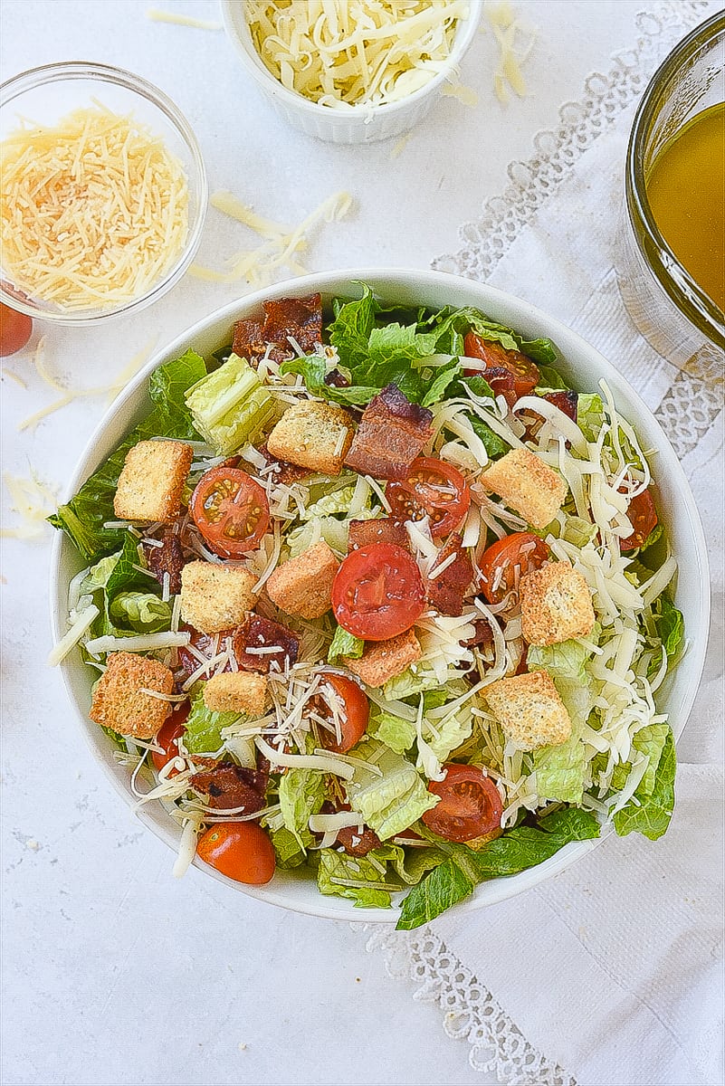 overhead shot of house salad