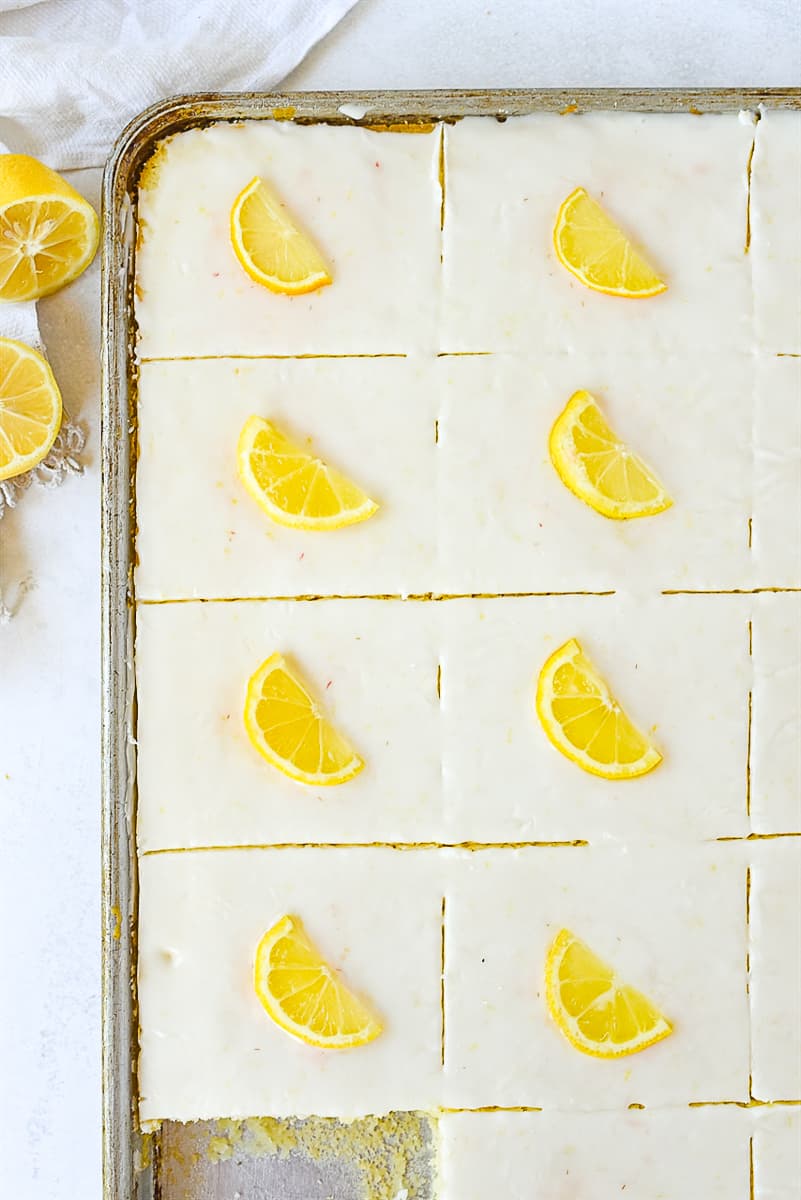 overhead shot of lemon texas sheet cake