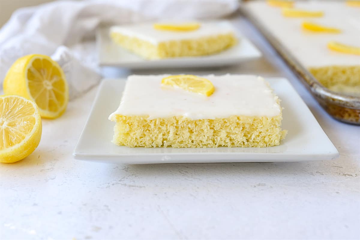 slice of lemon sheet cake