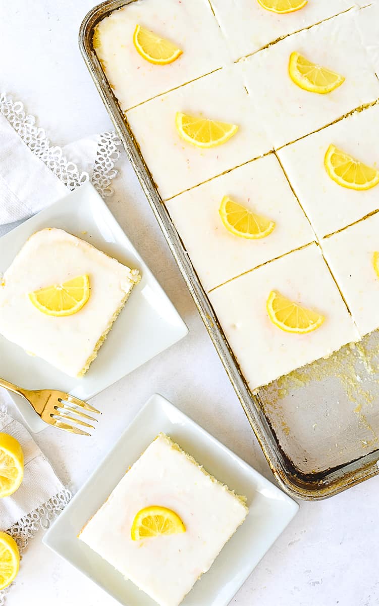 overhead shot of lemon sheet cake