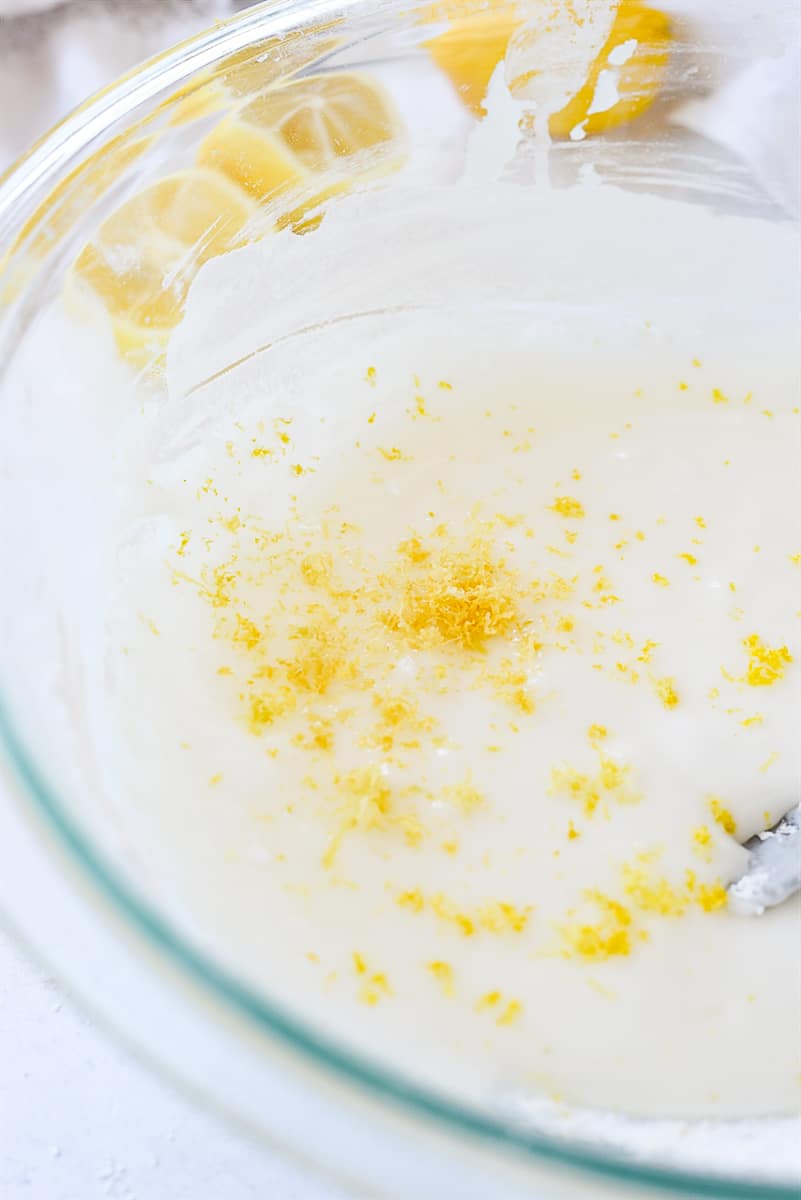 lemon sheet cake batter in a bowl