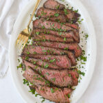 overhead shot of sliced london broil