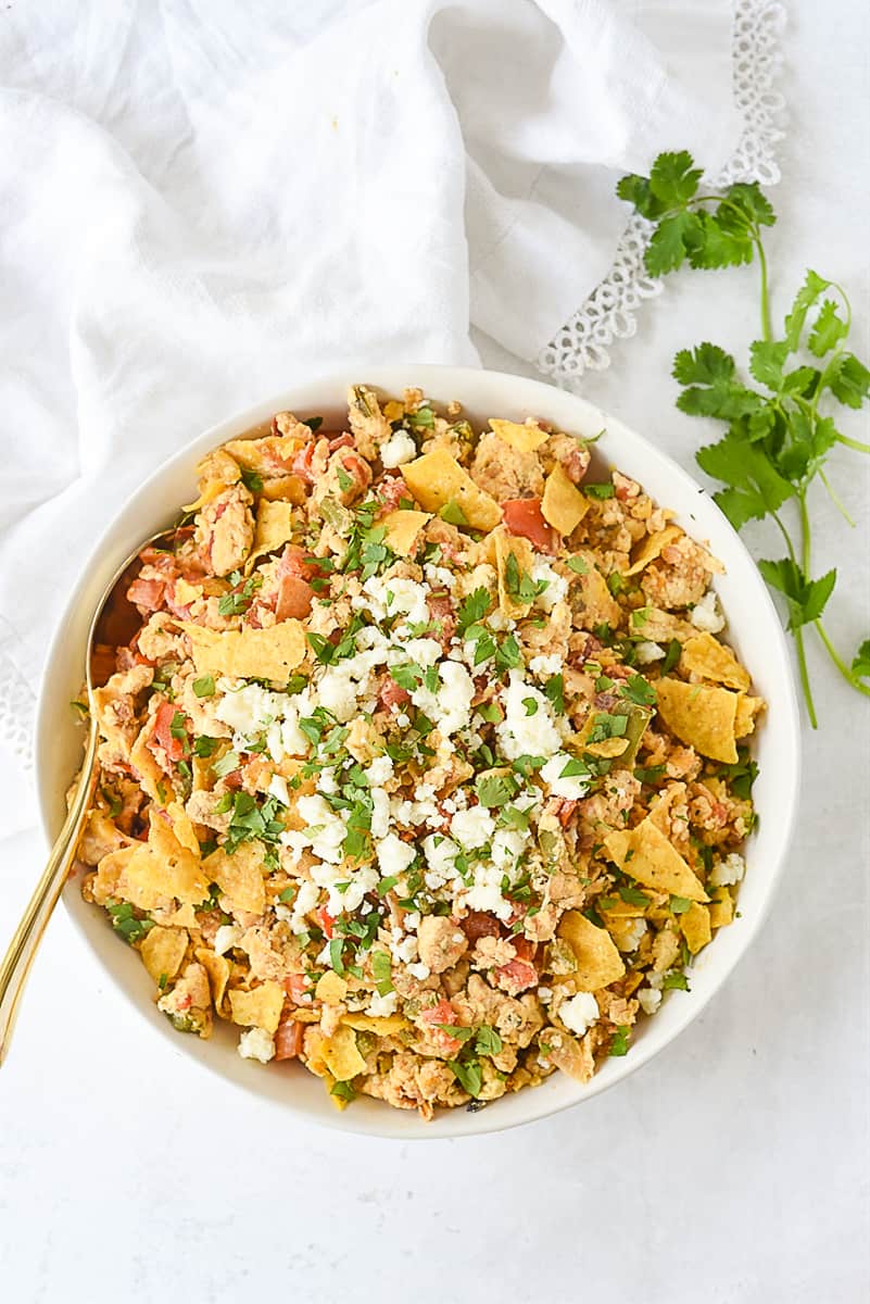 overhead shot of bowl of migas