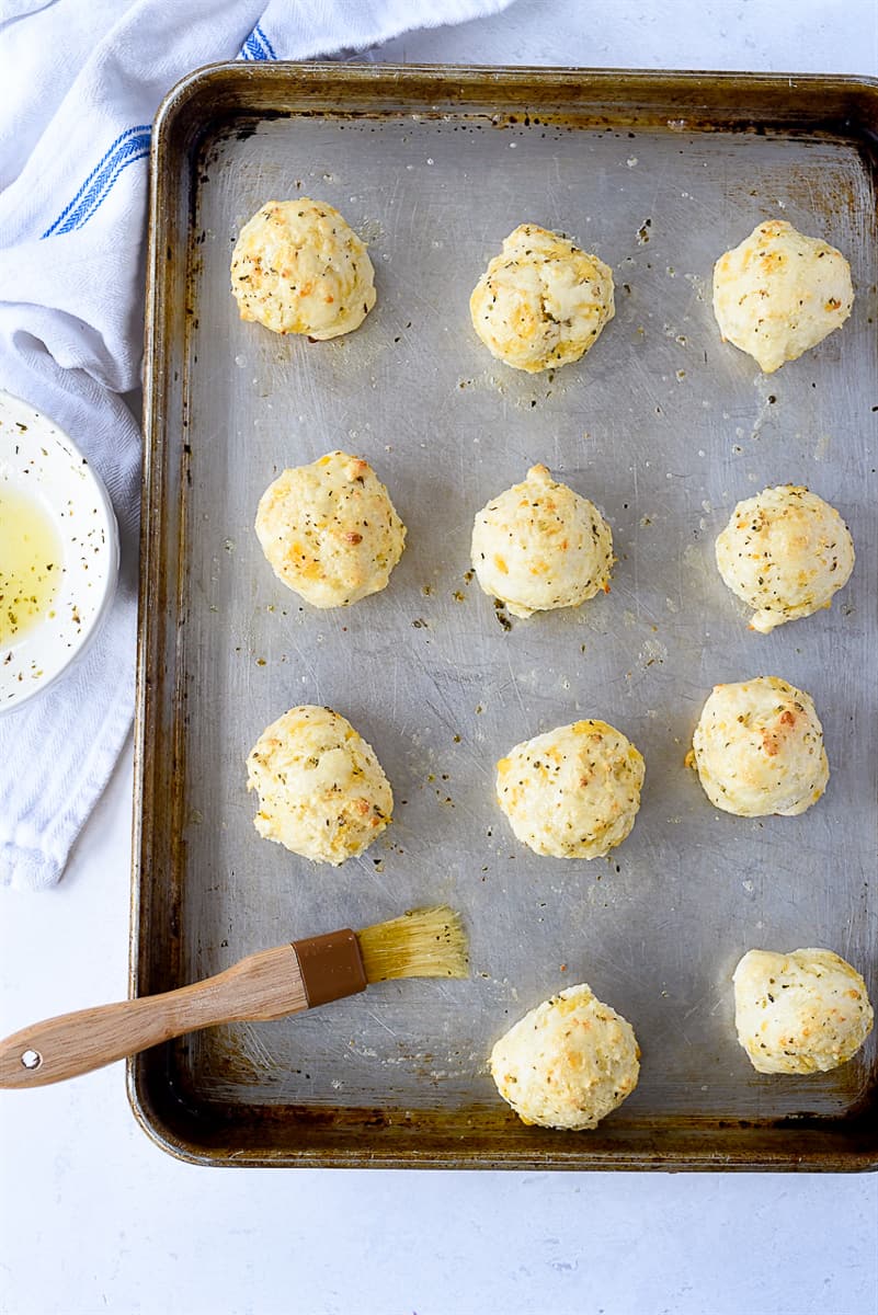 overhead shot of biscuits on baking sheet