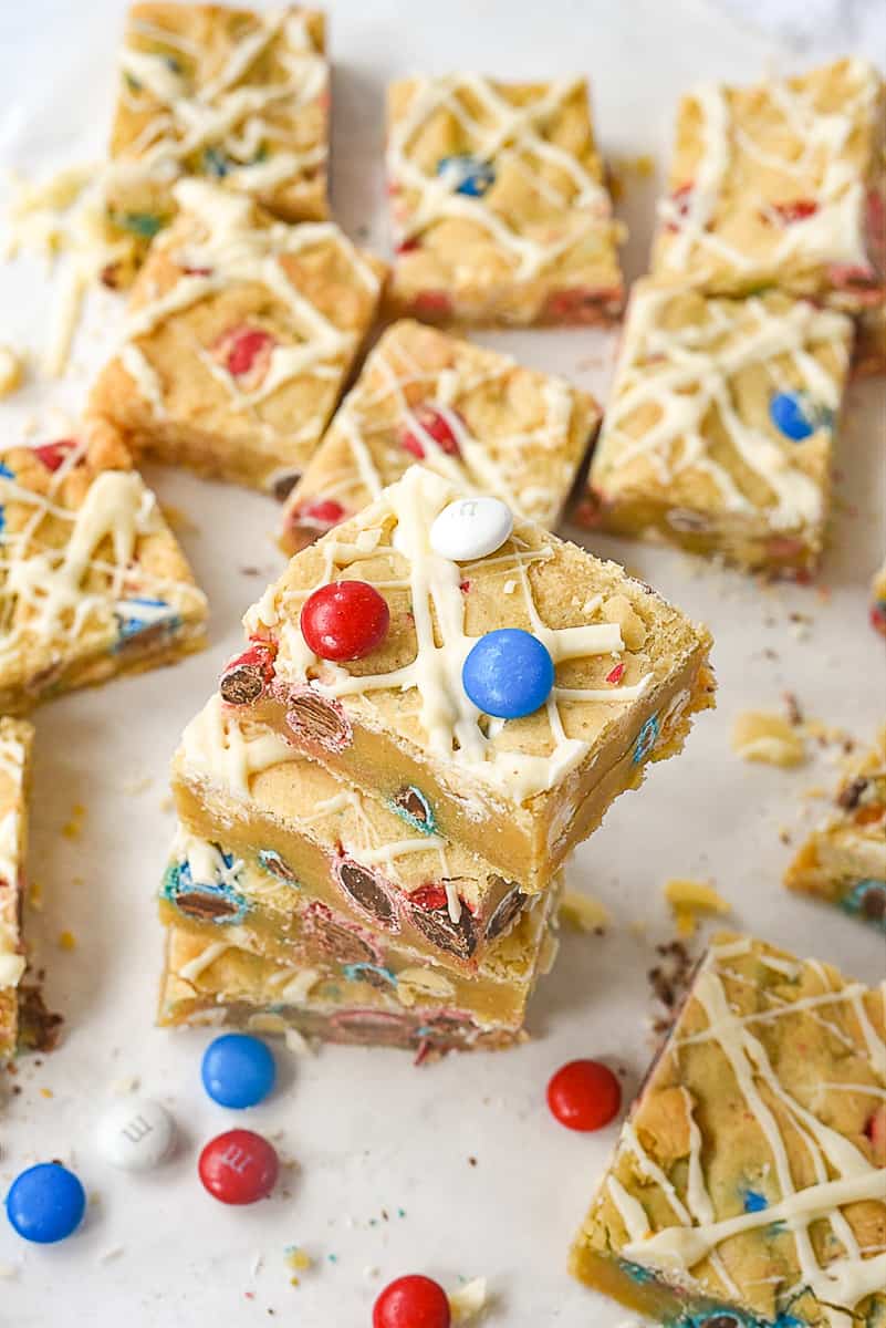 overhead shot of stack of blondies