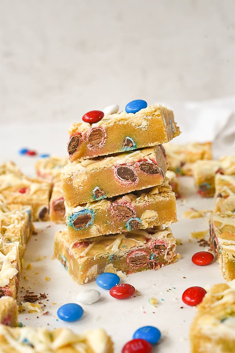 stack of M & M Blondies