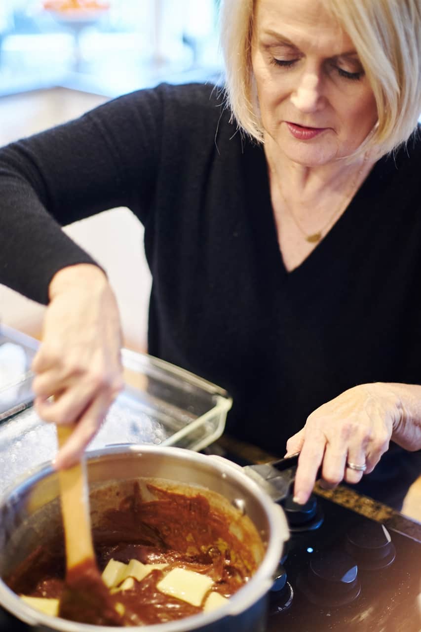 stirring pot of fudge