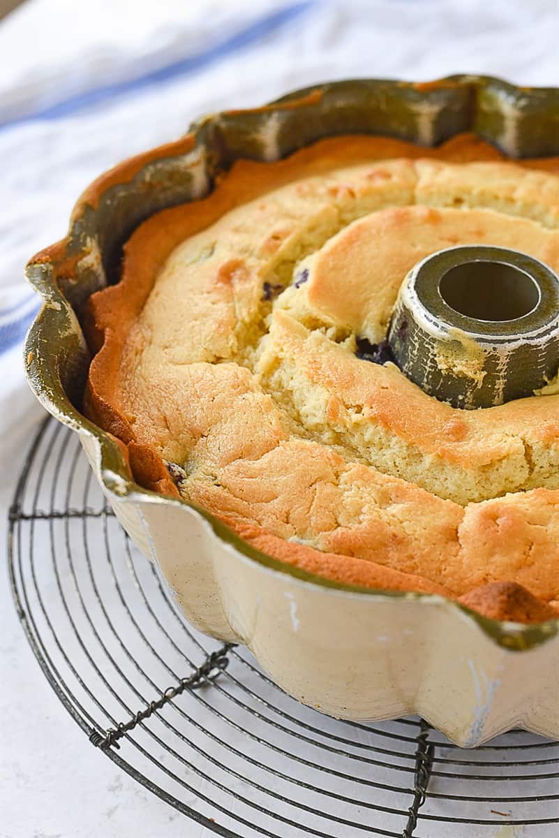 cake cooling on a rack