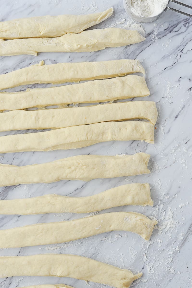 cut dough for breadsticks