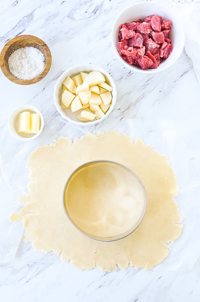 overhead shot of cutting out pasty dough