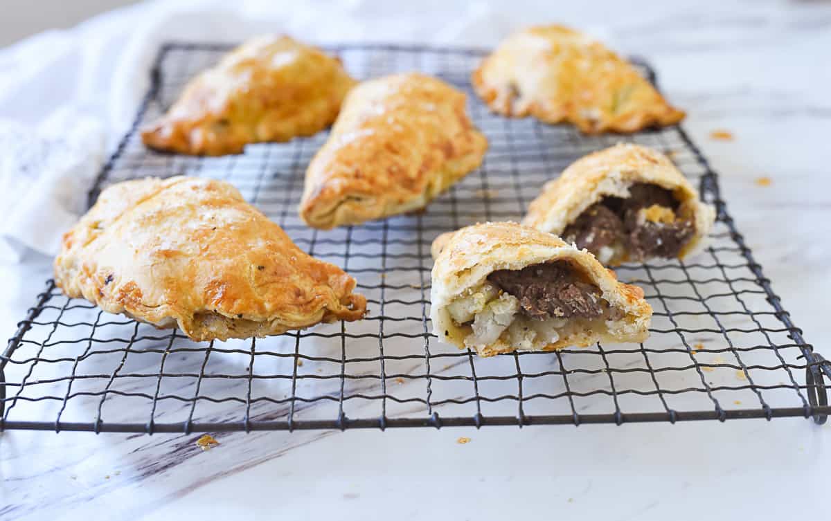 cornish pastry on a rack