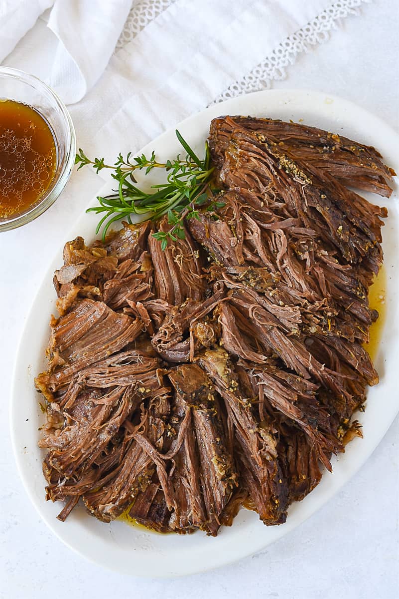 overhead shot of sliced tri tip roast