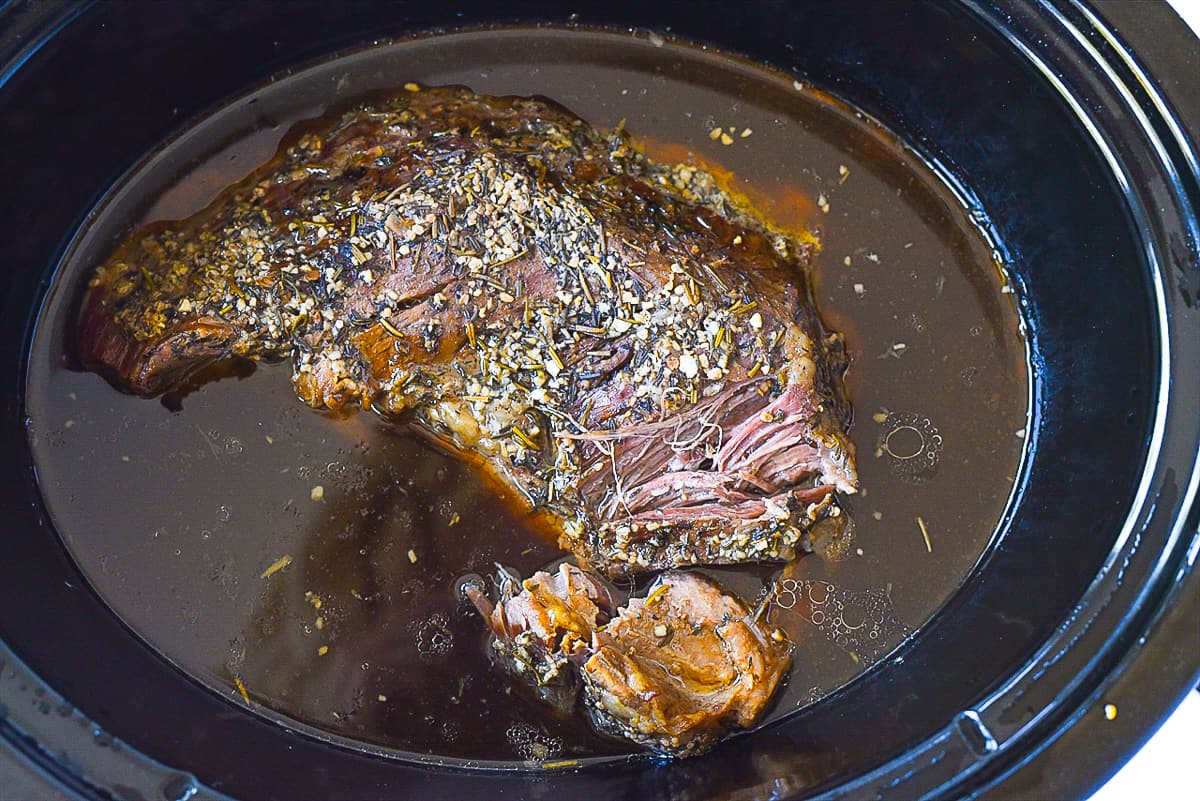 cooked roast in slow cooker