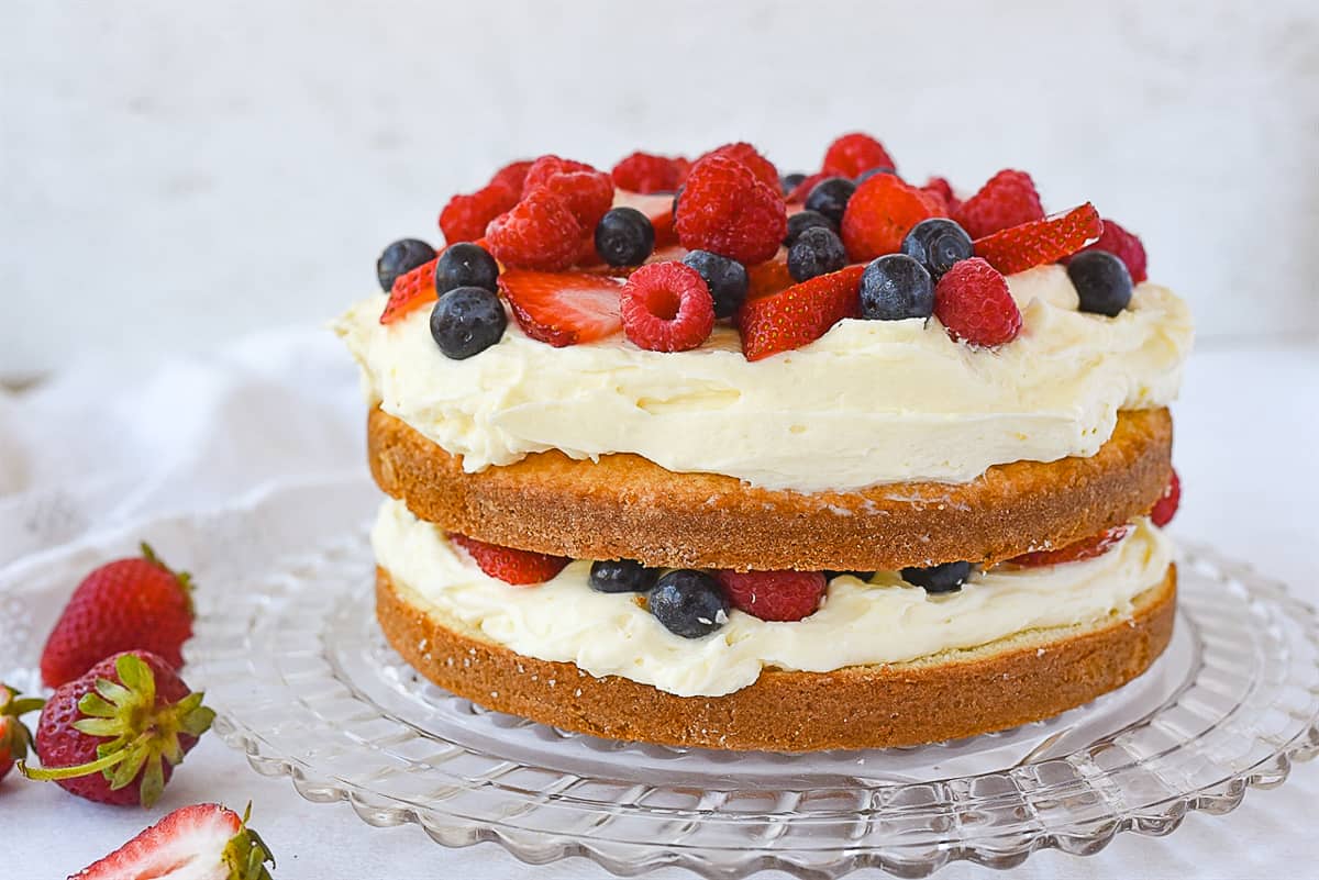 side view of a lemon berry cake