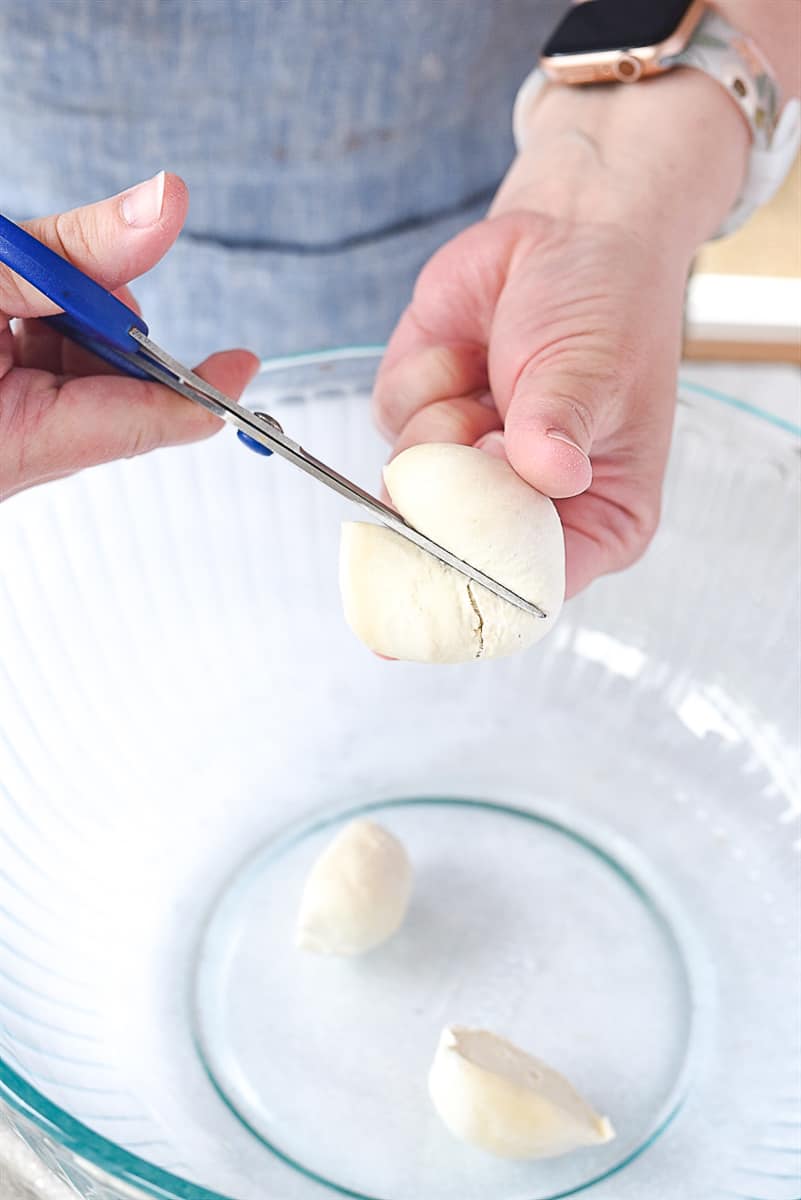 cutting dough in half