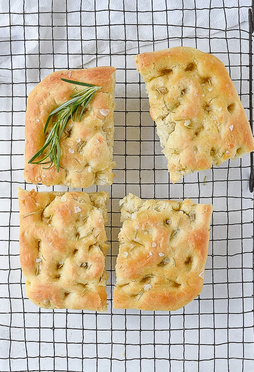 overhead shot of focaccia bread