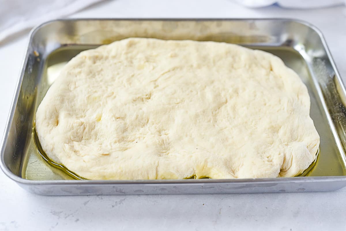 focaccia bread dough in pan