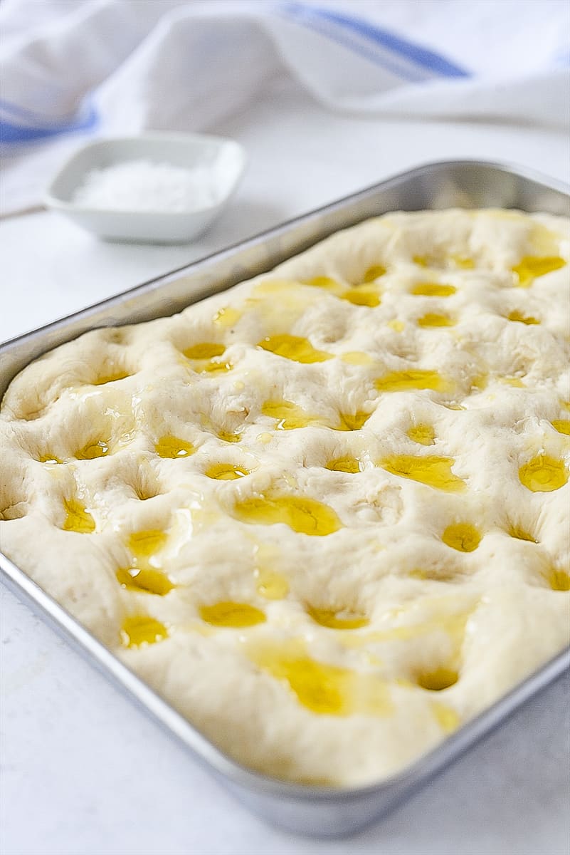 focaccia bread drizzled with oil