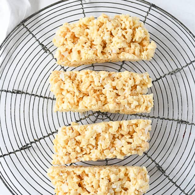 overhead shot of small batch rice krispie treats