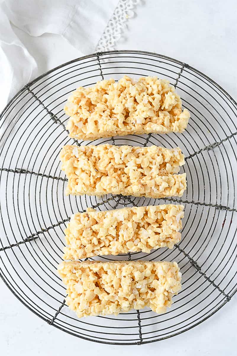 overhead shot of small batch rice krispie treats