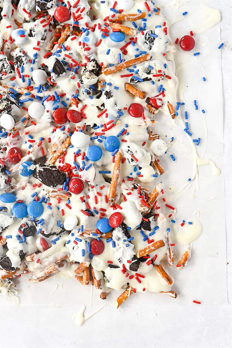 overhead shot of 4th of july cookie bark