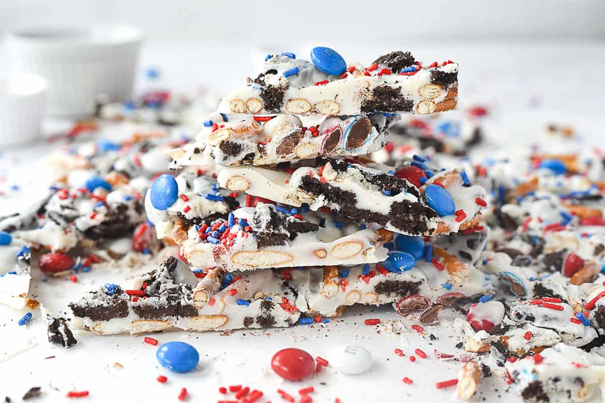 stack of 4th of july cookie bark