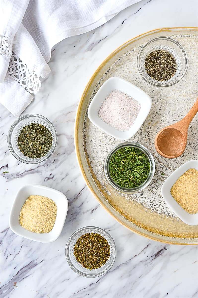 garlic herb mix ingredients on a plate