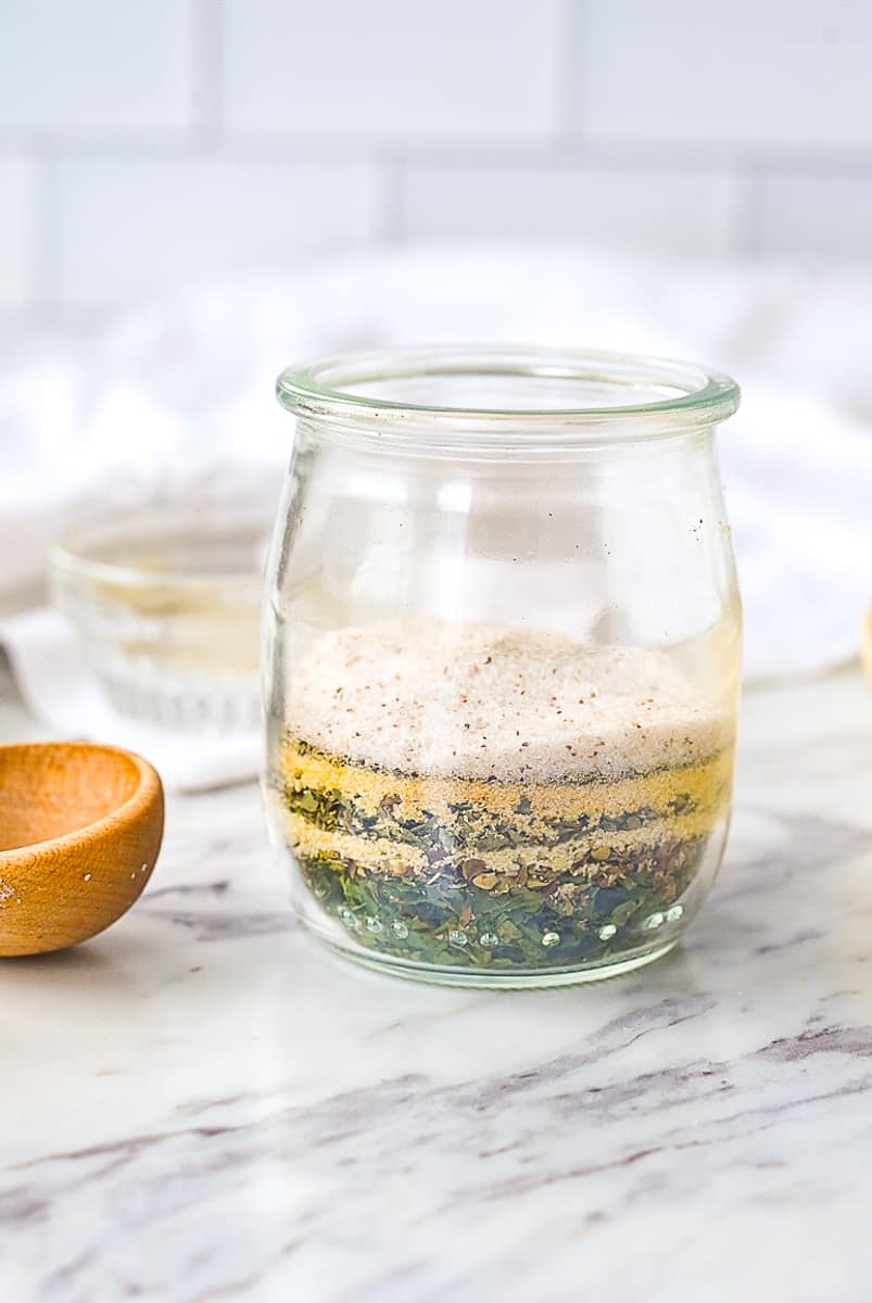 garlic herb mix layered in a jar
