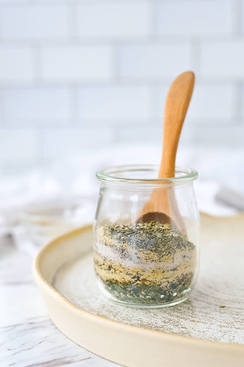 garlic herb seasoning jar of garlic herb spice mix