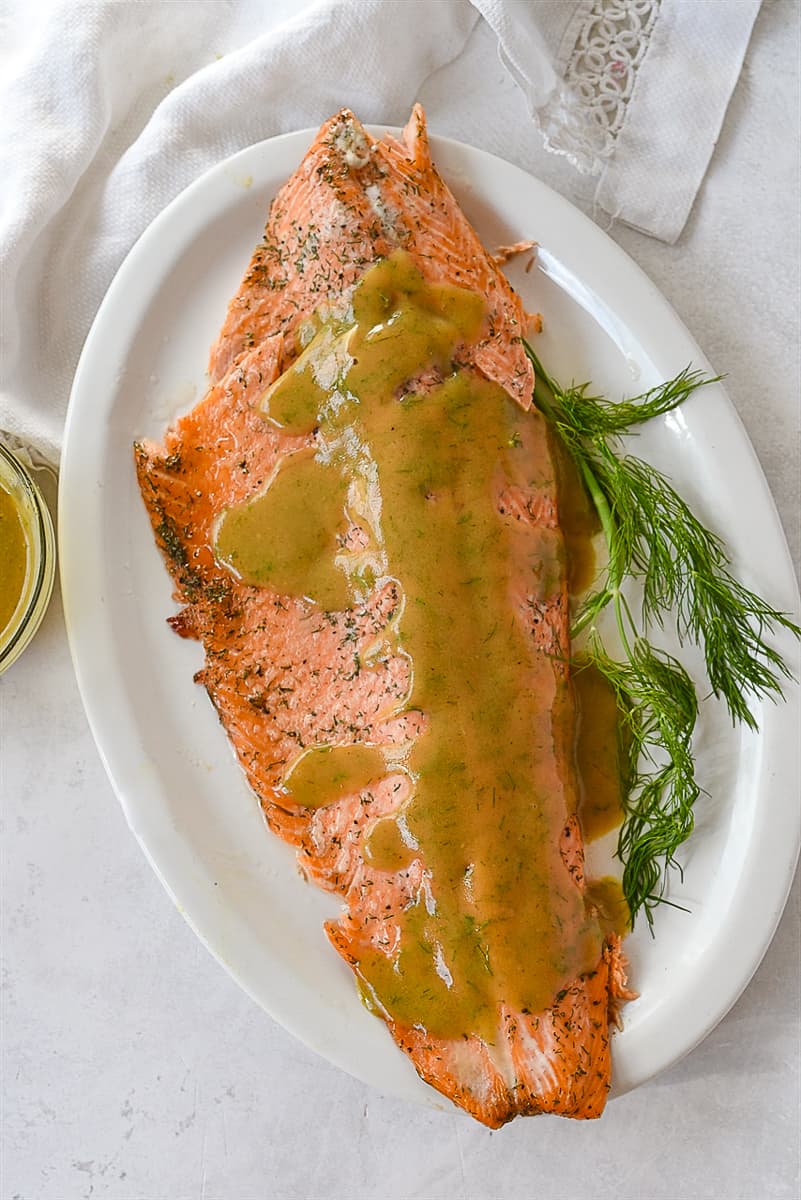 overhead shot of marinated salmon