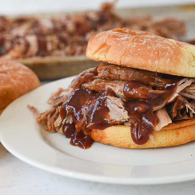 side view of a bbq pork sandwich