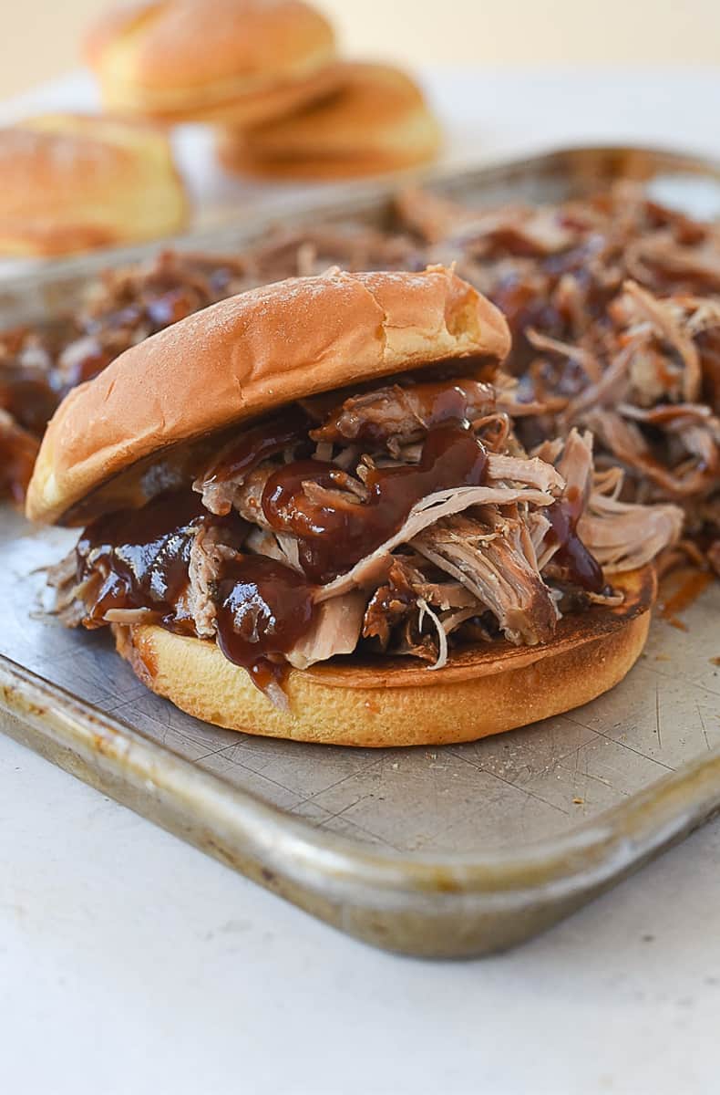 bbq pork sandwich on a bun